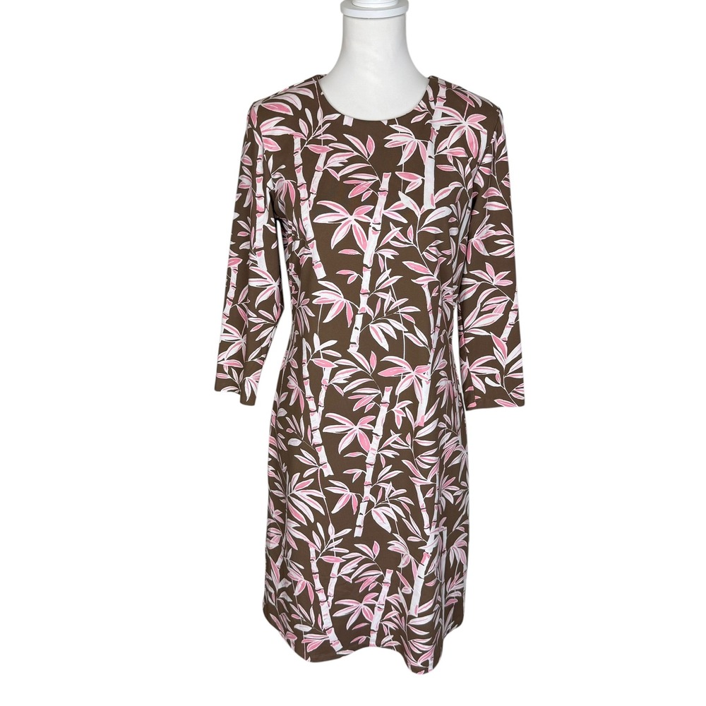 J.McLaughlin Womens Brown Pink Bamboo Print 3/4 Sleeve Sheath Dress Size M